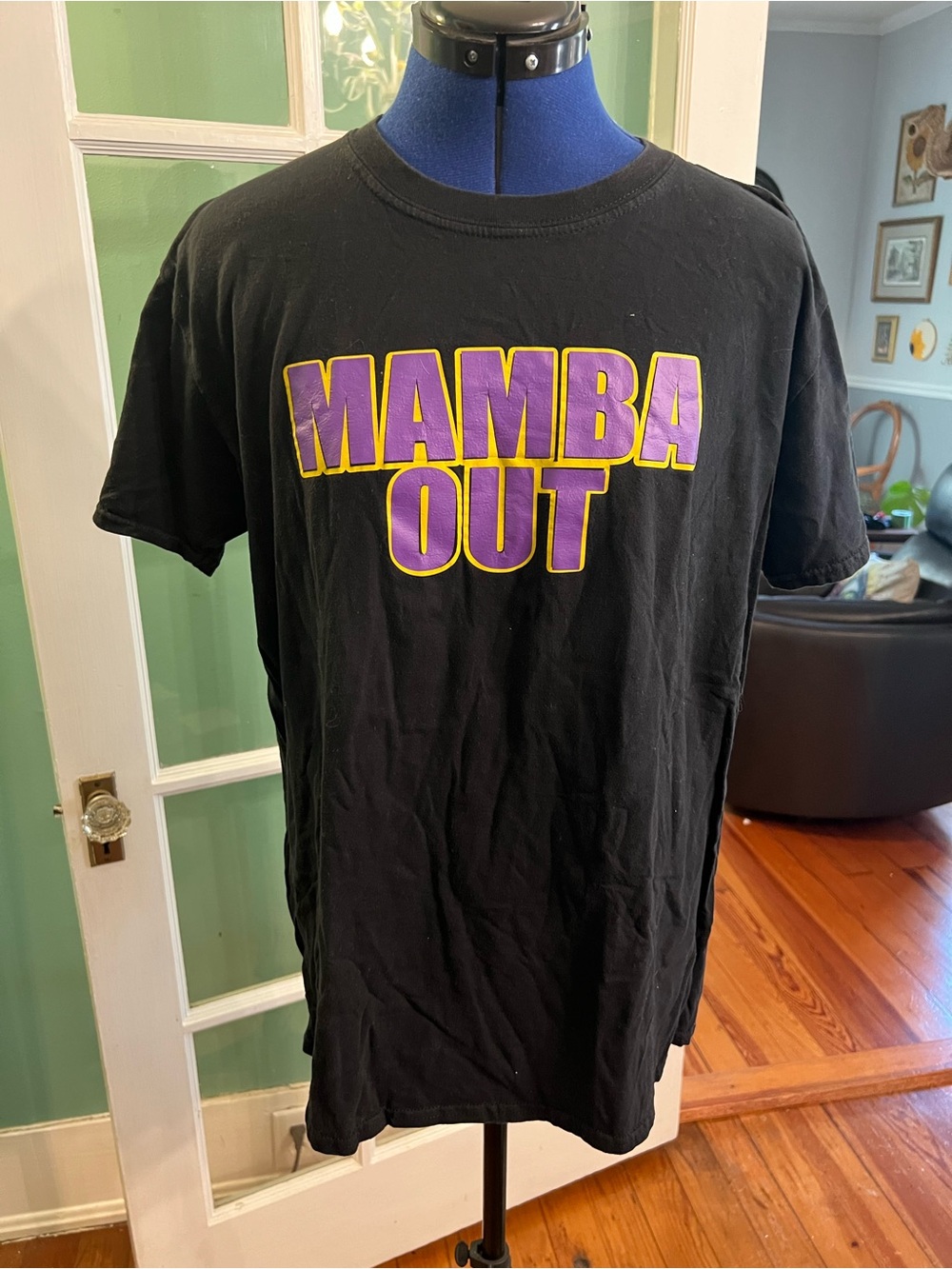 Kobe Mamba Out Graphic T-Shirt - Black with Purple/Gold Print